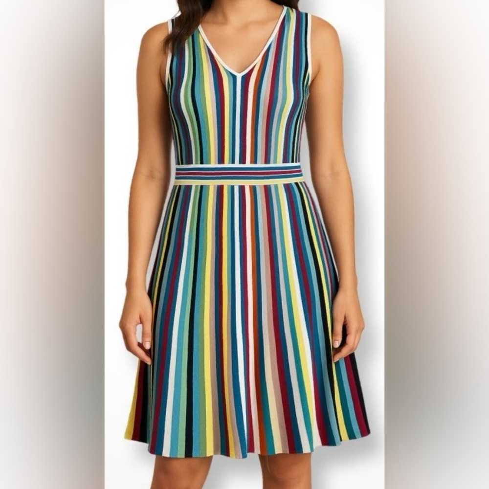 Etcetera Size S Colorful Sleeveless Ribbed Carolina Carnival Dress